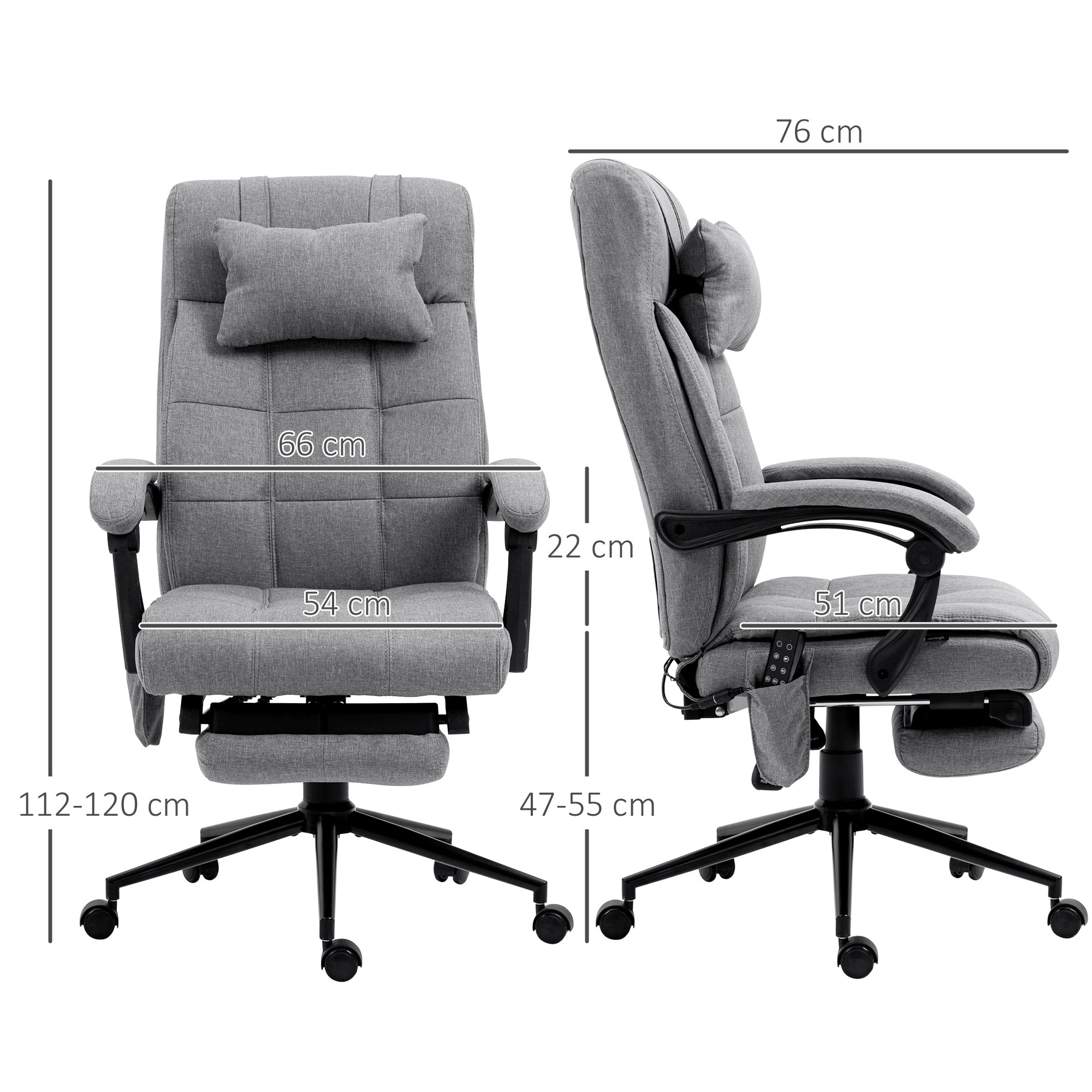 Vinsetto Office Chair with 6-point Vibration Massage and Heat, Computer Chair with Adjustable Height, Head Pillow, Footrest for Home, Grey